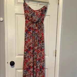 GAP Strapless Maxi Dress in Pink, Red, Blue and Brown Abstract Print
